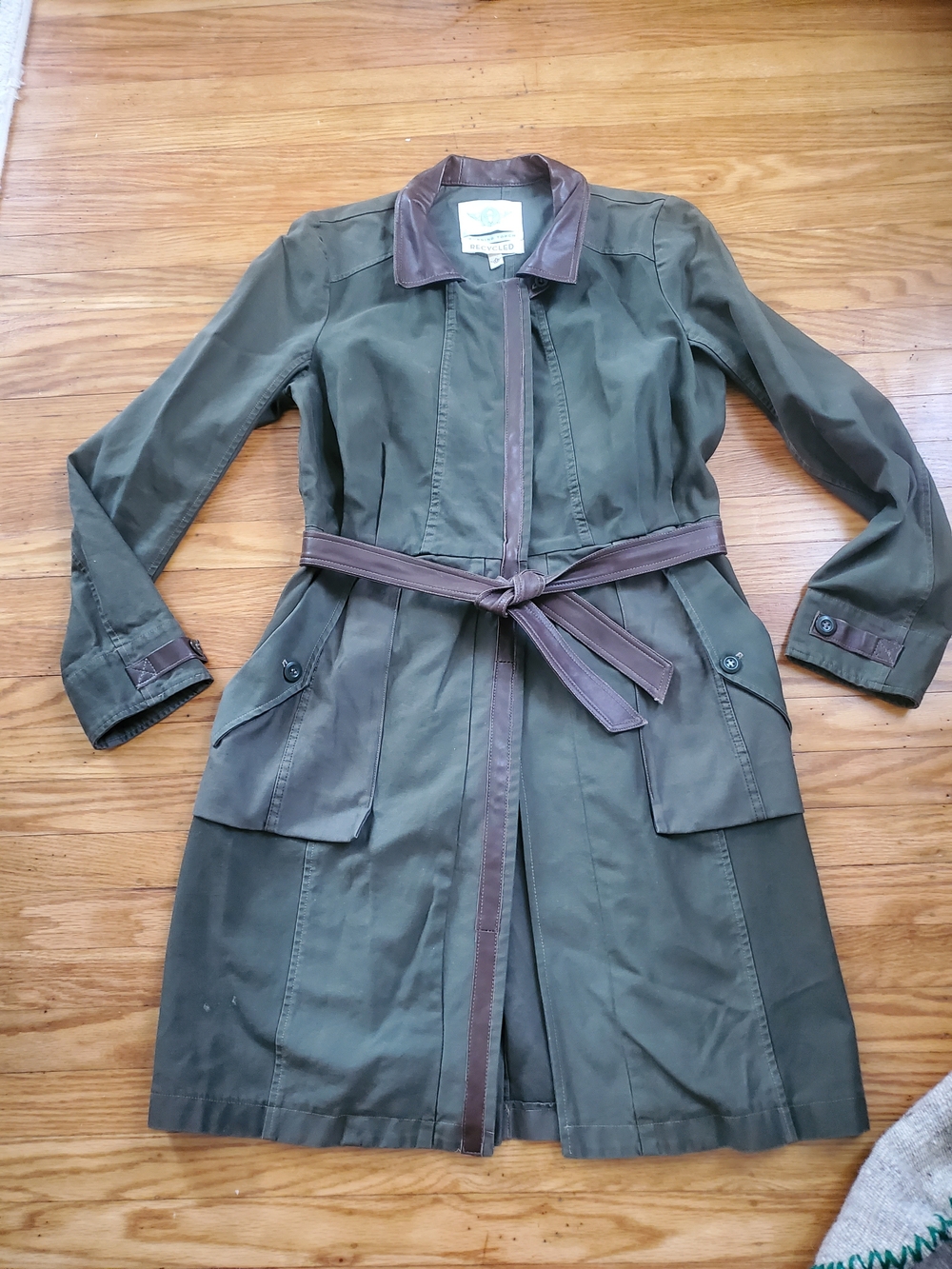 Burning Torch  UNIKE Cotton&leather Casual Olive Trench Coat  Women Sz L